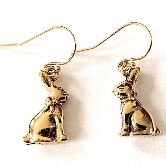 Bunny Rabbit Earrings 14k Gold Filled Wires for Women Girls Handmade in USA - Picture 1 of 3